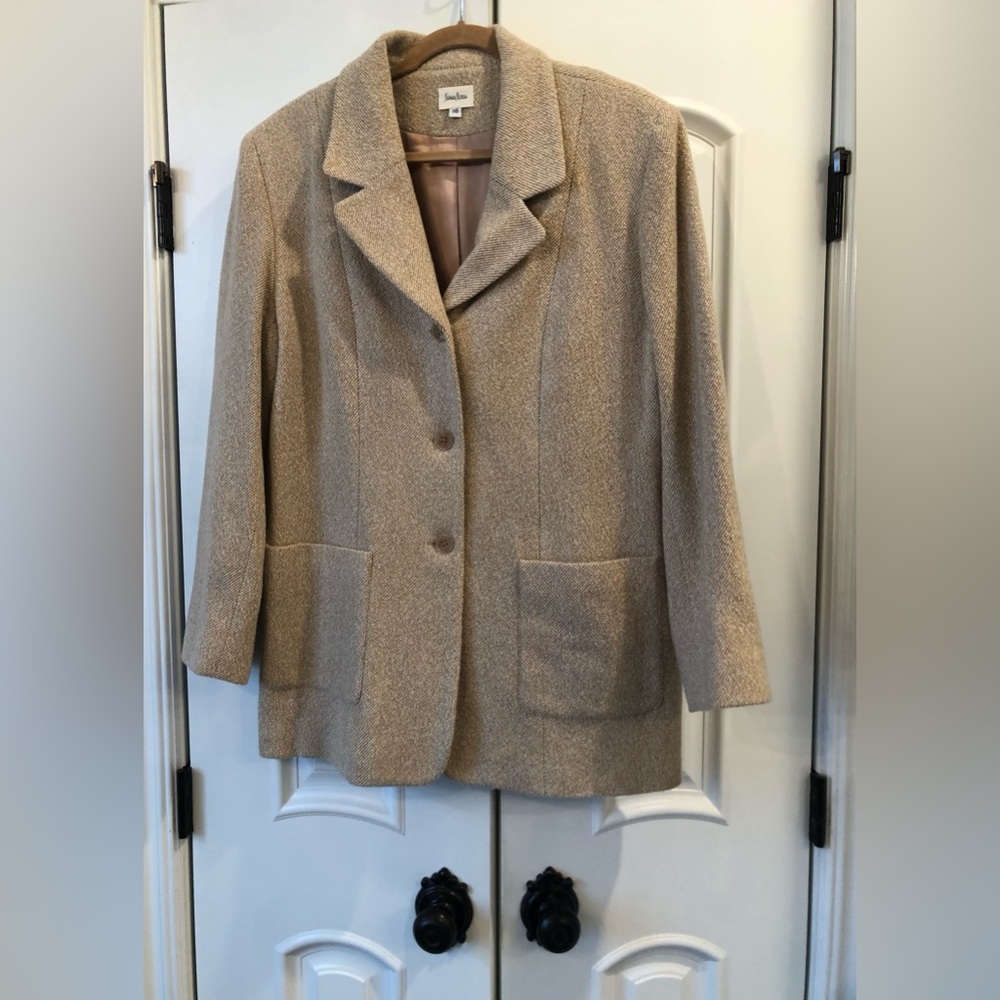Neiman Marcus Gorgeous Wool Blend Camel & White Tweed 3 Button Blazer Size 18